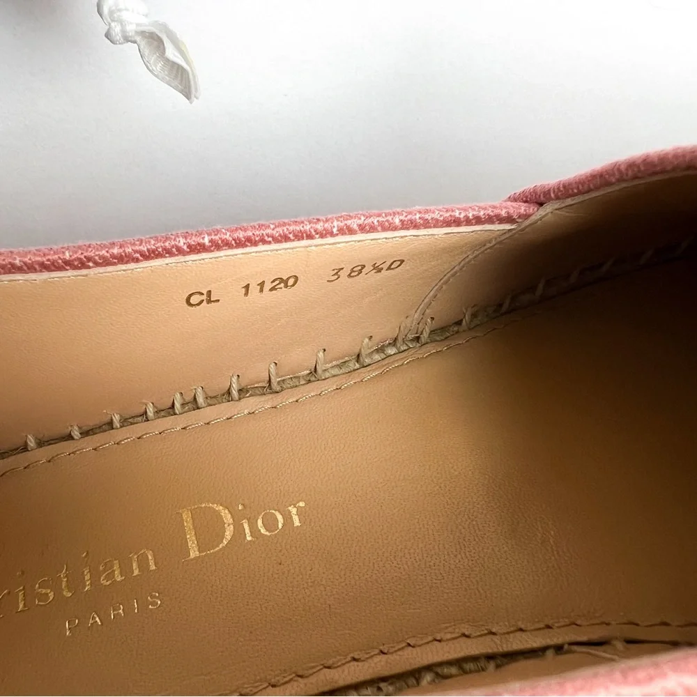 Dior Pink Granville Embroidered D Stripe Cotton Espadrille Flats - Picture 7 of 8